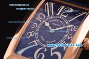 Franck Muller Long Island Swiss Quartz Rose Gold Case Rose Gold Bezel with Blue Leather Strap and Blue Dial