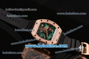 Richard Mille Tourbillon RM 057 Dragon Swiss ETA 2824 Automatic Rose Gold&Diamonds Case with Black Rubber Strap and Green Dragon Dial