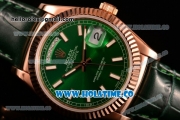 Rolex Day-Date Asia 2813/Swiss ETA 2836/Clone Rolex 3135 Automatic Rose Gold Case with Stick Markers and Green Dial (BP)