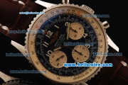 Breitling Navitimer Swiss Valjoux 7750 Automatic Steel Case with Blue Dial and Brown Leather Strap