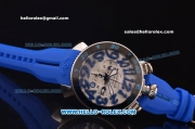 Gaga Milano Chrono 48 Miyota OS20 Quartz PVD Bezel with Silver Dial and Blue Numeral Markers - Blue Rubber Strap