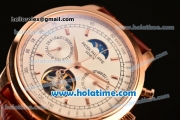 Patek Philippe Grand Complication Asia R10-Tourbillon Automatic Rose Gold Case with White Dial Stick Markers and Brown Leather Strap