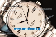 Longines Master Swiss ETA 2824 Automatic Full Steel with White Dial and Diamonds/Roman Numeral Markers