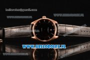 Omega De Ville Tresor Master Co-Axial Clone Omega 8801 Automatic Rose Gold Case with Black Dial and Black Leather Strap - 1:1 Original