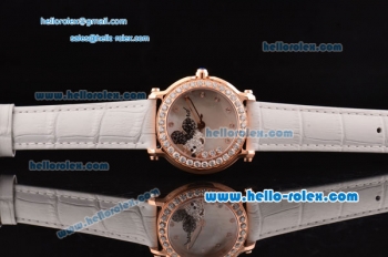 Chopard Happy Sport - Mickey Swiss Quartz Rose Gold Case Diamond Bezel with White Leather Strap and White MOP Dial