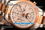 Longines Master Moonphase Chrono Miyota OS10 Quartz with Date Tone Tone Case/Bracelet with White Dial and Stick Markers