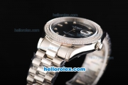 Rolex Day Date II Automatic Movement Full Steel with Double Row Diamond Bezel-Diamond Markers and Black MOP Dial
