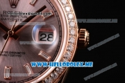 Rolex Day-Date Swiss ETA 2836 Automatic Rose Gold Case/Bracelet with Silver Dial and Stick Markers Diamonds Bezel (BP)