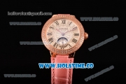 Cartier Ballon Bleu De Small Swiss Quartz Rose Gold Case with Diamonds Bezel White Dial and Pink Leather Strap - Black Markers