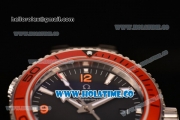 Omega Planet Ocean Clone 8500 Automatic Steel Case/Bracelet with Orange Bezel Black Dial and White Stick Markers (EF)