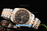 Rolex Datejust Swiss ETA 2836 Automatic Movement Two Tone with Black Dial and Rose Gold Roman Numeral Markers