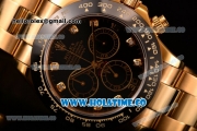 Rolex Daytona Chrono Swiss Valjoux 7750 Automatic Yellow Gold Case/Bracelet with Diamonds Markers Ceramic Bezel and Black Dial (BP)