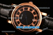 Cartier Rotonde De Miyota Quartz Rose Gold Case with Diamonds Markers Black Dial and Black Leather Strap