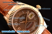 Rolex Datejust 2813 Automatic Gold Case with Brown Dial and Brown Leather Strap