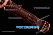 Cartier Rotonde De Swiss Quartz Rose Gold Case with Brown Guilloche Dial Diamonds Bezel and Brown Leather Strap