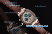 Audemars Piguet Royal Oak Chrono Japanese Miyota OS20 Quartz Stainless Steel Case with Brown Leather Strap and White Dial