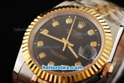 Rolex Datejust Swiss ETA 2836 Automatic Movement Black Dial with Diamond Markers and Gold Bezel-18K Gold Never Fade