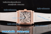 Franck Muller Master Square Swiss Quartz Rose Gold Case with Diamond bezel and White Leather Strap