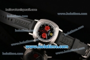 Ferrari Chronograph Automatic Movement Black Dial with White Numeral Marker and Red Subdials-Black Rubber Strap