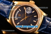 Rolex Day-Date Asia 2813/Swiss ETA 2836/Clone Rolex 3135 Automatic Yellow Gold Case with Stick Markers and Blue Dial (BP)