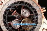 Breitling Navitime Tourbillon Automatic Movement Rose Gold Case with Rose Gold Stick Markers-Black Dial and Rose Gold Strap