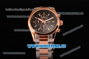 Longines Master Moonphase Chrono Miyota OS10 Quartz with Date Rose Gold Case with Black Dial Stick Markers and Two Tone Bracelet