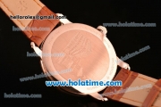 Vacheron Constantin Metiers D Art Miyota OS2035 Quartz Rose Gold Case with White Dial and Brown Leather Strap