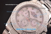 Rolex Daytona Swiss Valjoux 7750 Automatic Steel Case/Strap with Diamond Bezel and White MOP Dial