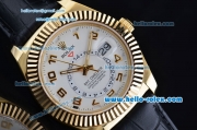 Rolex Sky-Dweller Asia 2813 Automatic Gold Case with Black Leather Strap and White Dial