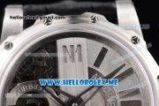 Antoine Preziuso Tourbillons Mega Tourbillon Swiss Manual Winding Steel Case with Silver/Skeleton Dial and Black Leather Strap