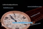 Cartier Ronde Solo Swiss ETA 2836 Automatic Rose Gold Case with Diamond Bezel White Dial and Brown Leather Strap