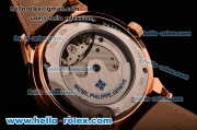 Patek Philippe Grand Complitcations Asia HT1035-Tourbillon Automatic Rose Gold Case with Brown Leather Strap Roman Numeral Markers and White Dial