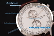 Patek Philippe Grand Complication Chronograph Miyota OS20 Quartz Steel Case with Stick Markers and Brown Leather Strap