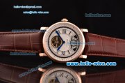 Cartier Rotonde De Tourbillon Asia 6497 Manual Winding Rose Gold Case with White Dial and Brown Leather Strap