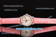 Vacheron Constantin Patrimony Swiss ETA 2824 Automatic Steel Case with Pink Leather Strap White Dial and Diamond Bezel