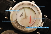 Chopard Happy Sport Swiss Quartz Movement Silver Case with White MOP Dial and Black Leather Strap