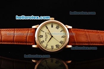 Patek Philippe Calatrava Manual Winding Movement Rose Gold Case with Yellow Dial and Black Roman Numerals