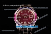 Rolex Datejust Pearlmaster Asia 2813 Automatic Full Steel with Purple Dial and Diamonds Markers - Rainbow Diamoand Bezel (BP)