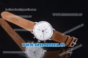 Junghans Max Bill Chronoscope Miyota OS10 Quartz PVD Case White Dial Brown Leather Strap and Stick Markers