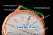 Rolex Cellini Time Asia 2813 Automatic Rose Gold Case with White Dial Green Leather Strap and Stick/Roman Numeral Markers