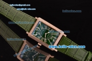 Franck Muller Long Island Swiss Quartz Rose Gold Case Diamond Bezel with Green Leather Strap and Green Dial