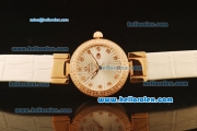 Omega Ladymatic Quartz Rose Gold Case with Diamond Bezel and White Leather Strap