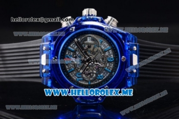 Hublot Big Bang UNICO Sapphire Blue Miyota Quartz Sapphire Crystal Case with Skeleton Dial and Black Rubber Strap Stick/Arabic Numeral Markers