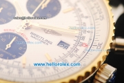 Breitling Navitimer Chronograph Swiss Valjoux 7750 Automatic Movement Steel Case with Gold Bezel and Brown Leather Strap