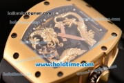 Richard Mille Tourbillon RM 057 Dragon Swiss ETA 2824 Automatic Yellow Gold Case with Black Rubber Strap and Gold Dragon Dial - 1:1 Original