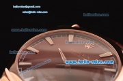 Rolex Cellini Danaos Swiss Quartz Rose Gold Case with Brown Leather Strap Brown Dial Stick Markers