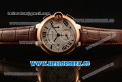Cartier Ballon Bleu De Chrono Swiss Valjoux 7750 Automatic Rose Gold Case with White Dial Roman Numeral Markers and Genuine Leather Strap