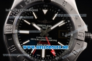 Breitling Avenger II GMT Swiss ETA 2824 Automatic Steel Case with Black Dial Black Rubber Strap and Stick Markers