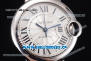 Cartier Ballon Bleu Medium Asia Automatic Steel Case with Silver Dial Black Leather Strap and Roman Numeral Markers (YF)