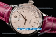 Rolex Cellini Time Asia 2813 Automatic Steel Case with White Dial Burgundy Leather Strap and Stick Markers